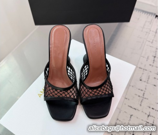 Pretty Style Amina Muaddi Lupita Mesh Heel Slides Sandal 9.5cm Black2 2025 AM070901