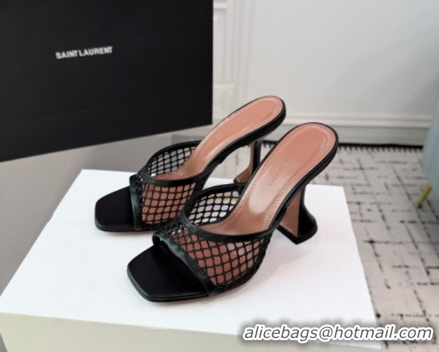 Pretty Style Amina Muaddi Lupita Mesh Heel Slides Sandal 9.5cm Black2 2025 AM070901