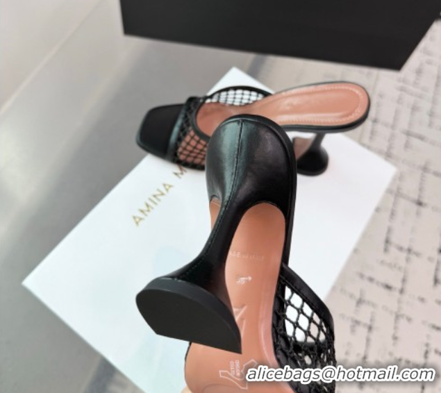 Pretty Style Amina Muaddi Lupita Mesh Heel Slides Sandal 9.5cm Black2 2025 AM070901