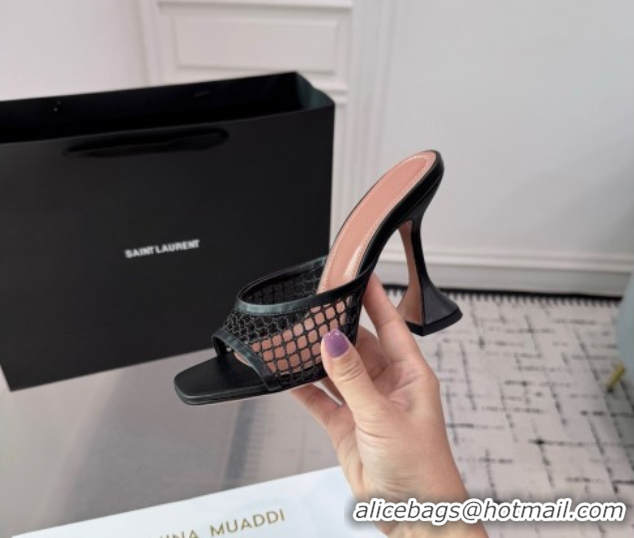 Pretty Style Amina Muaddi Lupita Mesh Heel Slides Sandal 9.5cm Black2 2025 AM070901