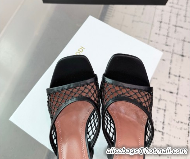 Pretty Style Amina Muaddi Lupita Mesh Heel Slides Sandal 9.5cm Black2 2025 AM070901