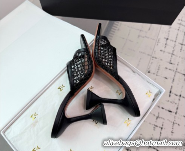 Pretty Style Amina Muaddi Lupita Mesh Heel Slides Sandal 9.5cm Black2 2025 AM070901