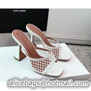 Good Quality Amina Muaddi Lupita Mesh Heel Slides Sandal 9.5cm White 2025 AM070901