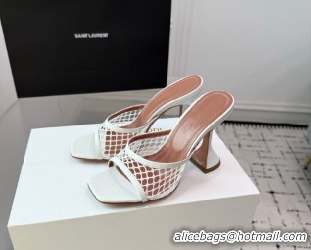 Good Quality Amina Muaddi Lupita Mesh Heel Slides Sandal 9.5cm White 2025 AM070901