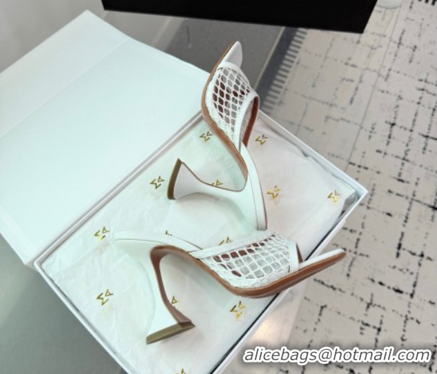 Good Quality Amina Muaddi Lupita Mesh Heel Slides Sandal 9.5cm White 2025 AM070901