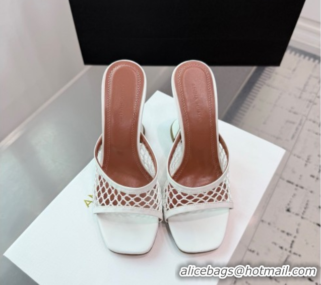 Good Quality Amina Muaddi Lupita Mesh Heel Slides Sandal 9.5cm White 2025 AM070901