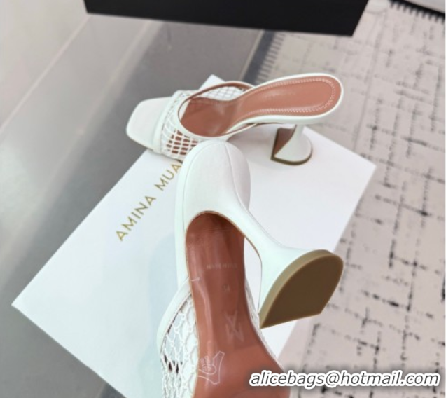 Good Quality Amina Muaddi Lupita Mesh Heel Slides Sandal 9.5cm White 2025 AM070901