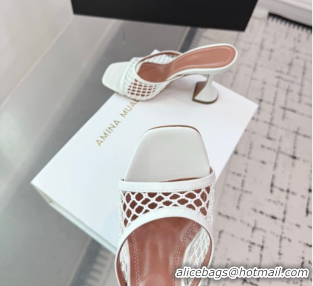 Good Quality Amina Muaddi Lupita Mesh Heel Slides Sandal 9.5cm White 2025 AM070901