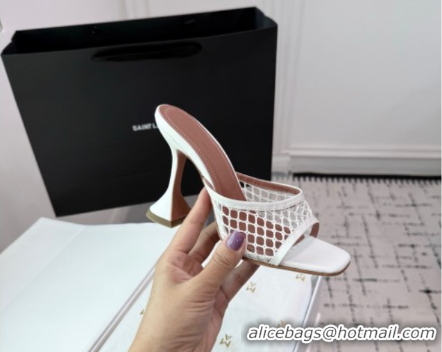 Good Quality Amina Muaddi Lupita Mesh Heel Slides Sandal 9.5cm White 2025 AM070901
