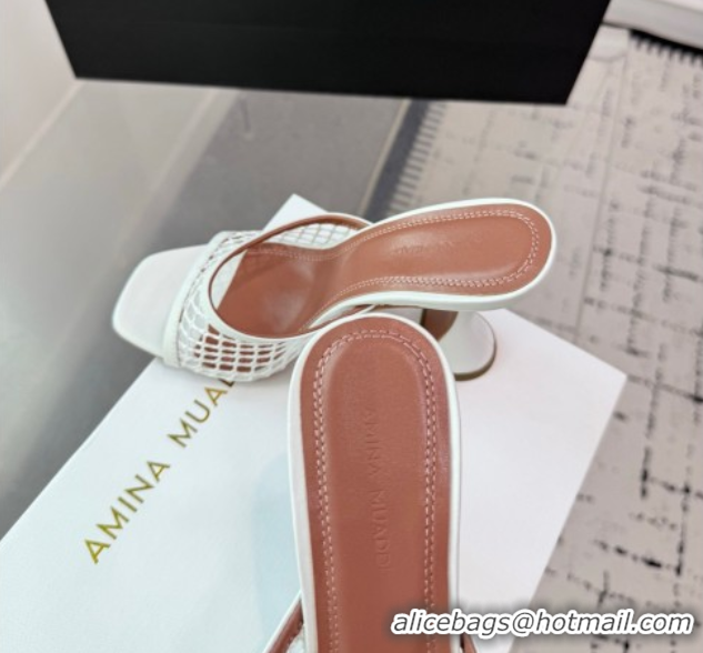 Good Quality Amina Muaddi Lupita Mesh Heel Slides Sandal 9.5cm White 2025 AM070901