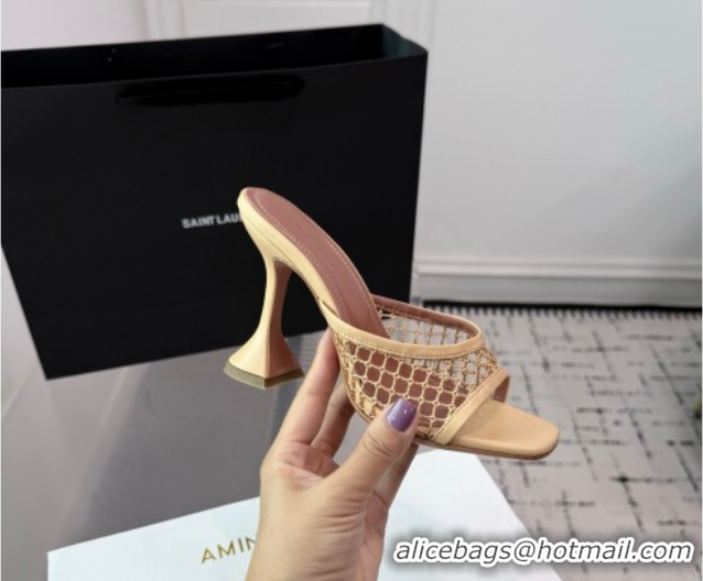 Shop Cheap Amina Muaddi Lupita Mesh Heel Slides Sandal 9.5cm Beige 2025 AM070901