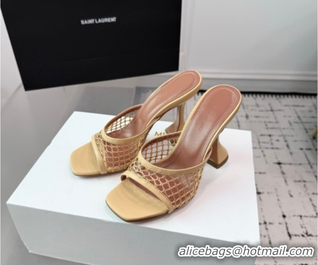 Shop Cheap Amina Muaddi Lupita Mesh Heel Slides Sandal 9.5cm Beige 2025 AM070901