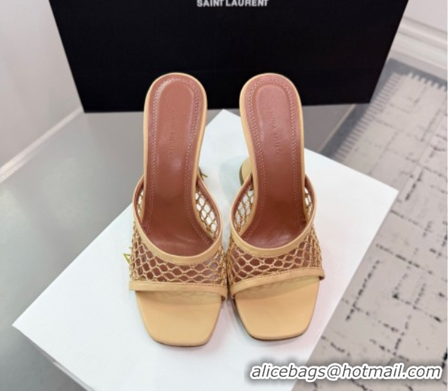 Shop Cheap Amina Muaddi Lupita Mesh Heel Slides Sandal 9.5cm Beige 2025 AM070901