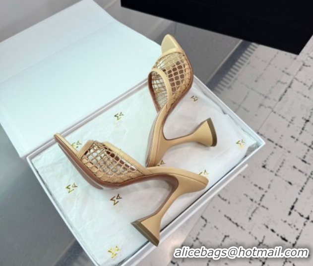 Shop Cheap Amina Muaddi Lupita Mesh Heel Slides Sandal 9.5cm Beige 2025 AM070901