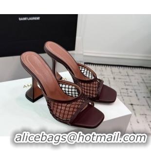 Popular Style Amina Muaddi Lupita Mesh Heel Slides Sandal 9.5cm Brown 2025 AM070901