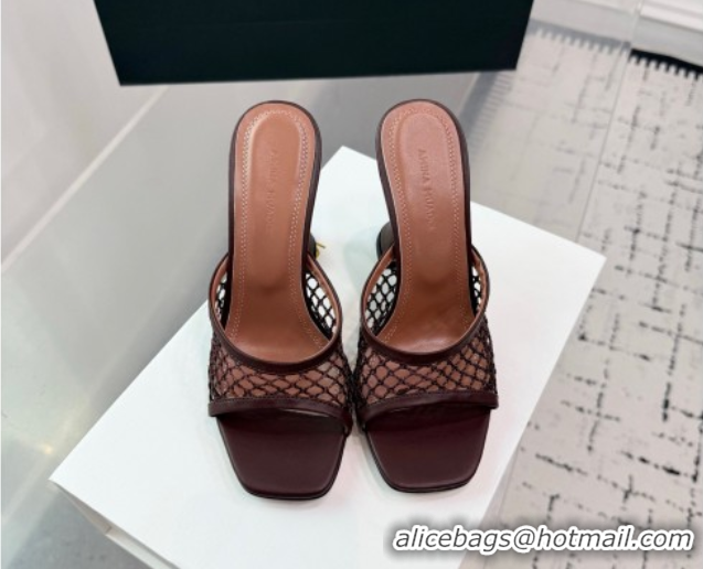 Popular Style Amina Muaddi Lupita Mesh Heel Slides Sandal 9.5cm Brown 2025 AM070901