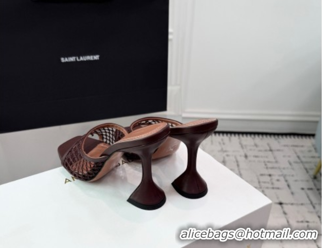 Popular Style Amina Muaddi Lupita Mesh Heel Slides Sandal 9.5cm Brown 2025 AM070901
