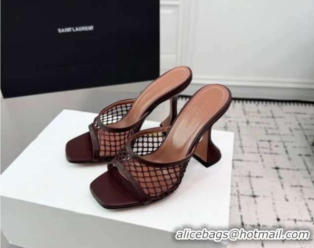 Popular Style Amina Muaddi Lupita Mesh Heel Slides Sandal 9.5cm Brown 2025 AM070901
