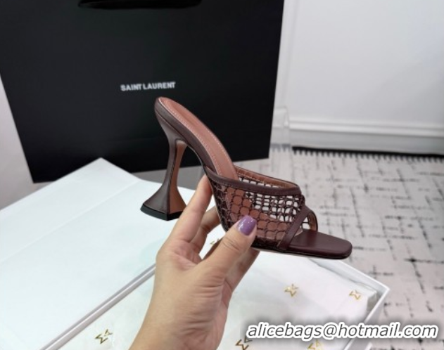Popular Style Amina Muaddi Lupita Mesh Heel Slides Sandal 9.5cm Brown 2025 AM070901