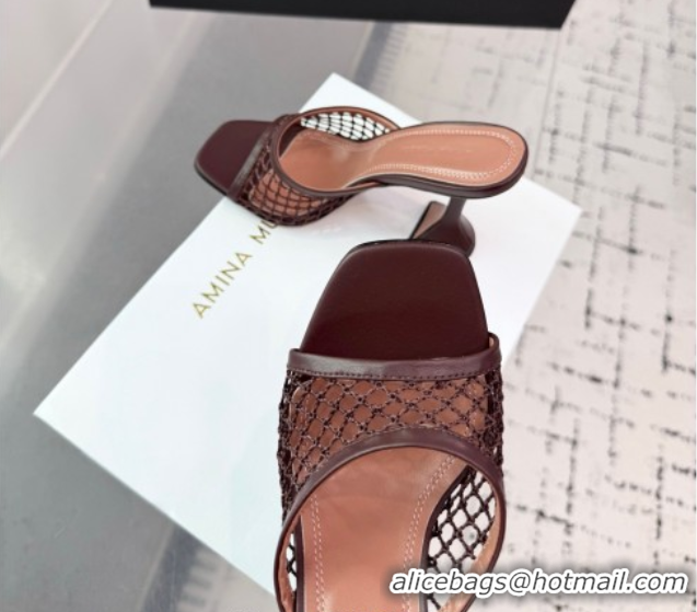 Popular Style Amina Muaddi Lupita Mesh Heel Slides Sandal 9.5cm Brown 2025 AM070901