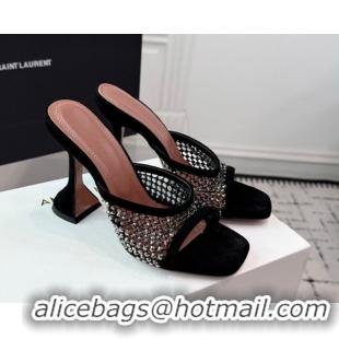 Top Design Amina Muaddi Lupita Mesh Heel Slides Sandal 9.5cm with Studs Black 2025 AM070901