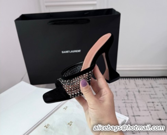 Top Design Amina Muaddi Lupita Mesh Heel Slides Sandal 9.5cm with Studs Black 2025 AM070901