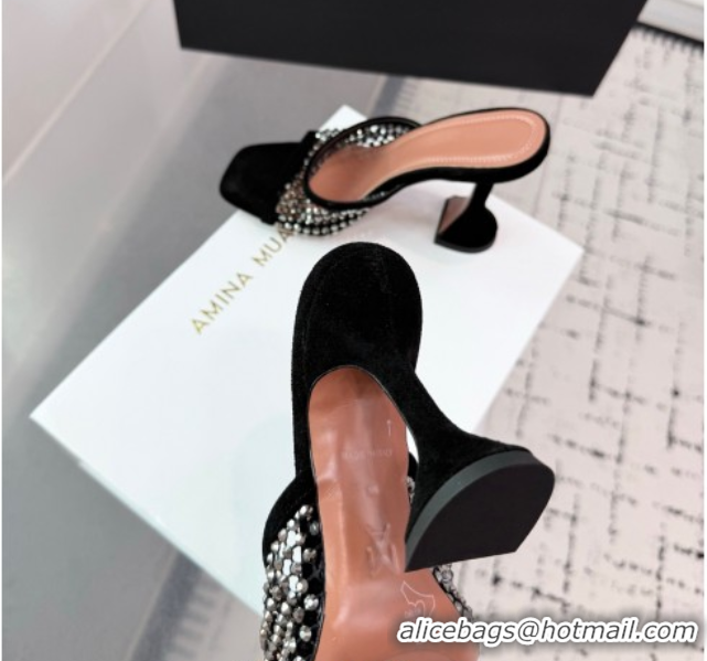 Top Design Amina Muaddi Lupita Mesh Heel Slides Sandal 9.5cm with Studs Black 2025 AM070901