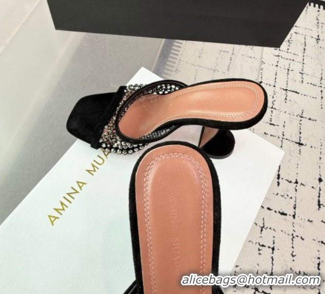 Top Design Amina Muaddi Lupita Mesh Heel Slides Sandal 9.5cm with Studs Black 2025 AM070901