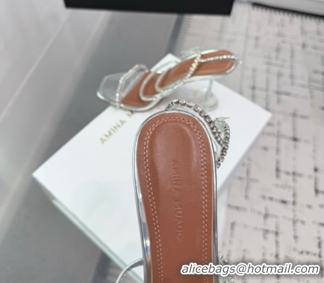 Best Product Amina Muaddi Glid Ankle Strap Sandals 9.5cm in PVC and Leather with Strass Silver AM070902 