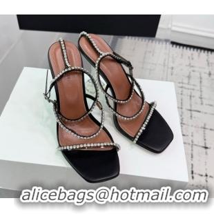 Luxurious Amina Muaddi Glid Ankle Strap Sandals 9.5cm in PVC and Leather with Strass Black 2025 AM070902