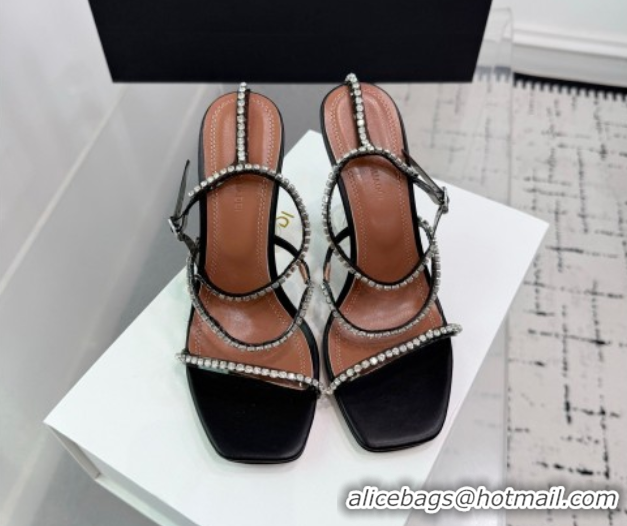 Luxurious Amina Muaddi Glid Ankle Strap Sandals 9.5cm in PVC and Leather with Strass Black 2025 AM070902