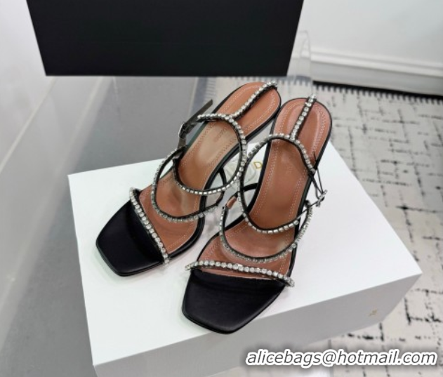 Luxurious Amina Muaddi Glid Ankle Strap Sandals 9.5cm in PVC and Leather with Strass Black 2025 AM070902