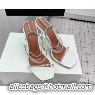 Top Grade Amina Muaddi Glid Ankle Strap Sandals 9.5cm in PVC and Leather with Strass White 2025 AM070902