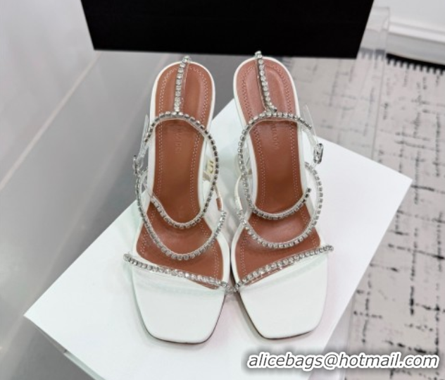 Top Grade Amina Muaddi Glid Ankle Strap Sandals 9.5cm in PVC and Leather with Strass White 2025 AM070902
