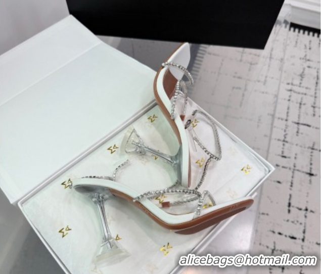 Top Grade Amina Muaddi Glid Ankle Strap Sandals 9.5cm in PVC and Leather with Strass White 2025 AM070902