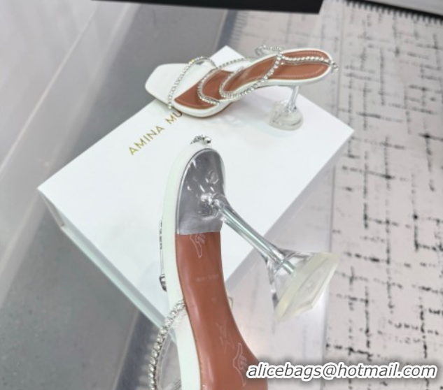 Top Grade Amina Muaddi Glid Ankle Strap Sandals 9.5cm in PVC and Leather with Strass White 2025 AM070902