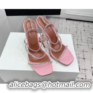 Durable Amina Muaddi Glid Ankle Strap Sandals 9.5cm in PVC and Leather with Strass Light Pink 2025 AM070902