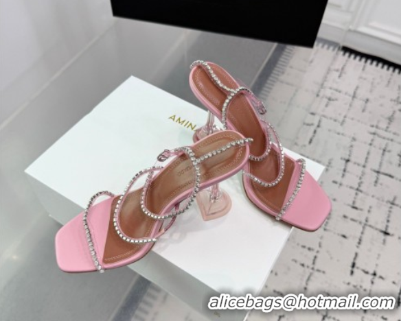 Durable Amina Muaddi Glid Ankle Strap Sandals 9.5cm in PVC and Leather with Strass Light Pink 2025 AM070902