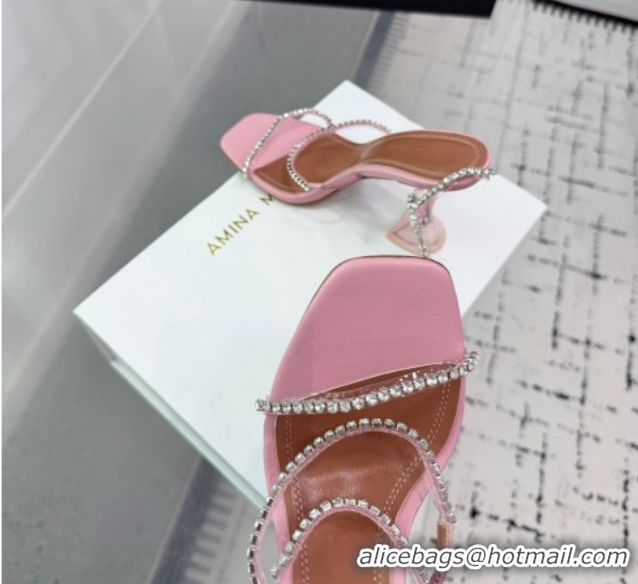 Durable Amina Muaddi Glid Ankle Strap Sandals 9.5cm in PVC and Leather with Strass Light Pink 2025 AM070902