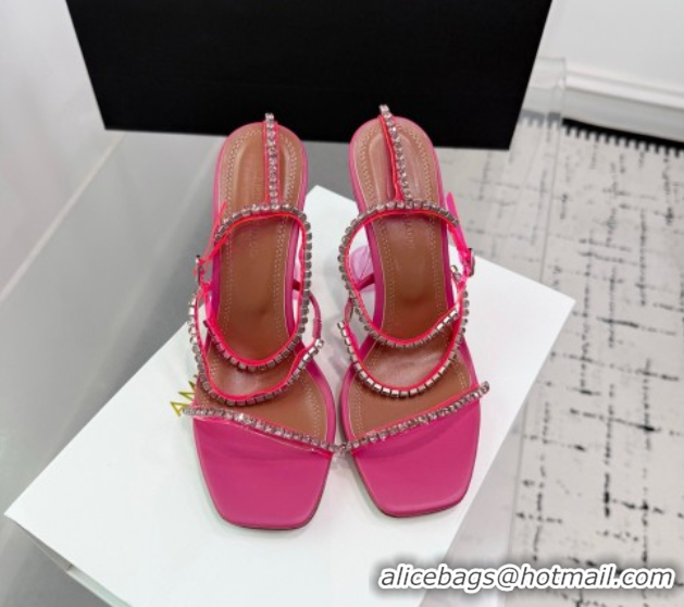 Best Grade Amina Muaddi Glid Ankle Strap Sandals 9.5cm in PVC and Leather with Strass Fuchsia Pink AM070902