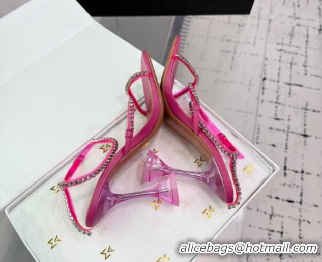 Best Grade Amina Muaddi Glid Ankle Strap Sandals 9.5cm in PVC and Leather with Strass Fuchsia Pink AM070902