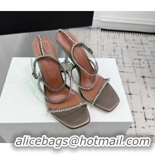 Most Popular Amina Muaddi Glid Ankle Strap Sandals 9.5cm in PVC and Leather with Strass Grey AM070902