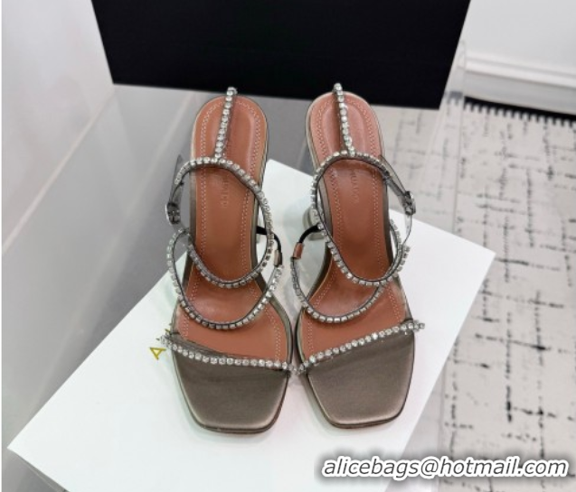 Most Popular Amina Muaddi Glid Ankle Strap Sandals 9.5cm in PVC and Leather with Strass Grey AM070902
