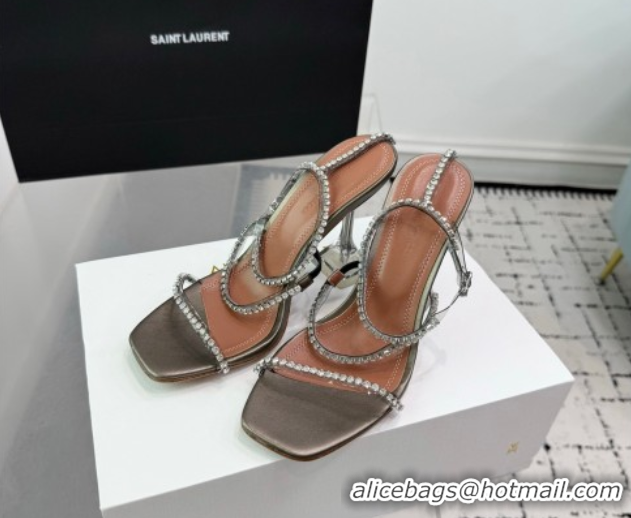 Most Popular Amina Muaddi Glid Ankle Strap Sandals 9.5cm in PVC and Leather with Strass Grey AM070902