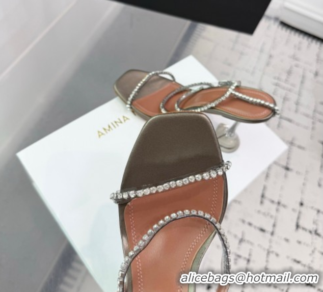 Most Popular Amina Muaddi Glid Ankle Strap Sandals 9.5cm in PVC and Leather with Strass Grey AM070902