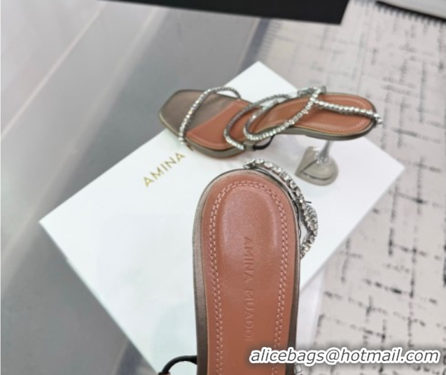 Most Popular Amina Muaddi Glid Ankle Strap Sandals 9.5cm in PVC and Leather with Strass Grey AM070902