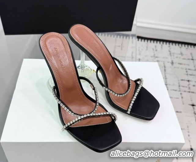 Good Quality Amina Muaddi Gilda Heel Slides Sandal 9.5cm in PVC and Leather with Strass Black AM070903