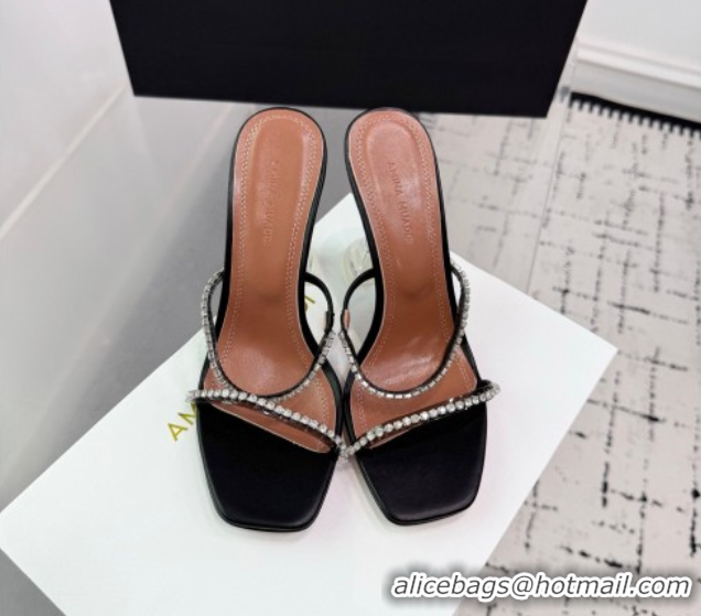 Good Quality Amina Muaddi Gilda Heel Slides Sandal 9.5cm in PVC and Leather with Strass Black AM070903
