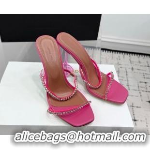 Classic Hot Amina Muaddi Gilda Heel Slides Sandal 9.5cm in PVC and Leather with Strass Fuchsia Pink AM070903