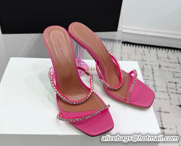 Classic Hot Amina Muaddi Gilda Heel Slides Sandal 9.5cm in PVC and Leather with Strass Fuchsia Pink AM070903